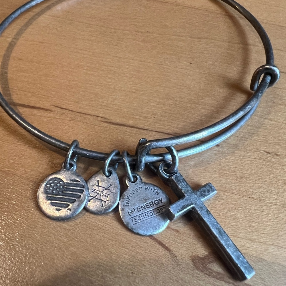 Alex and Ani Silver Cross Charm Bangle